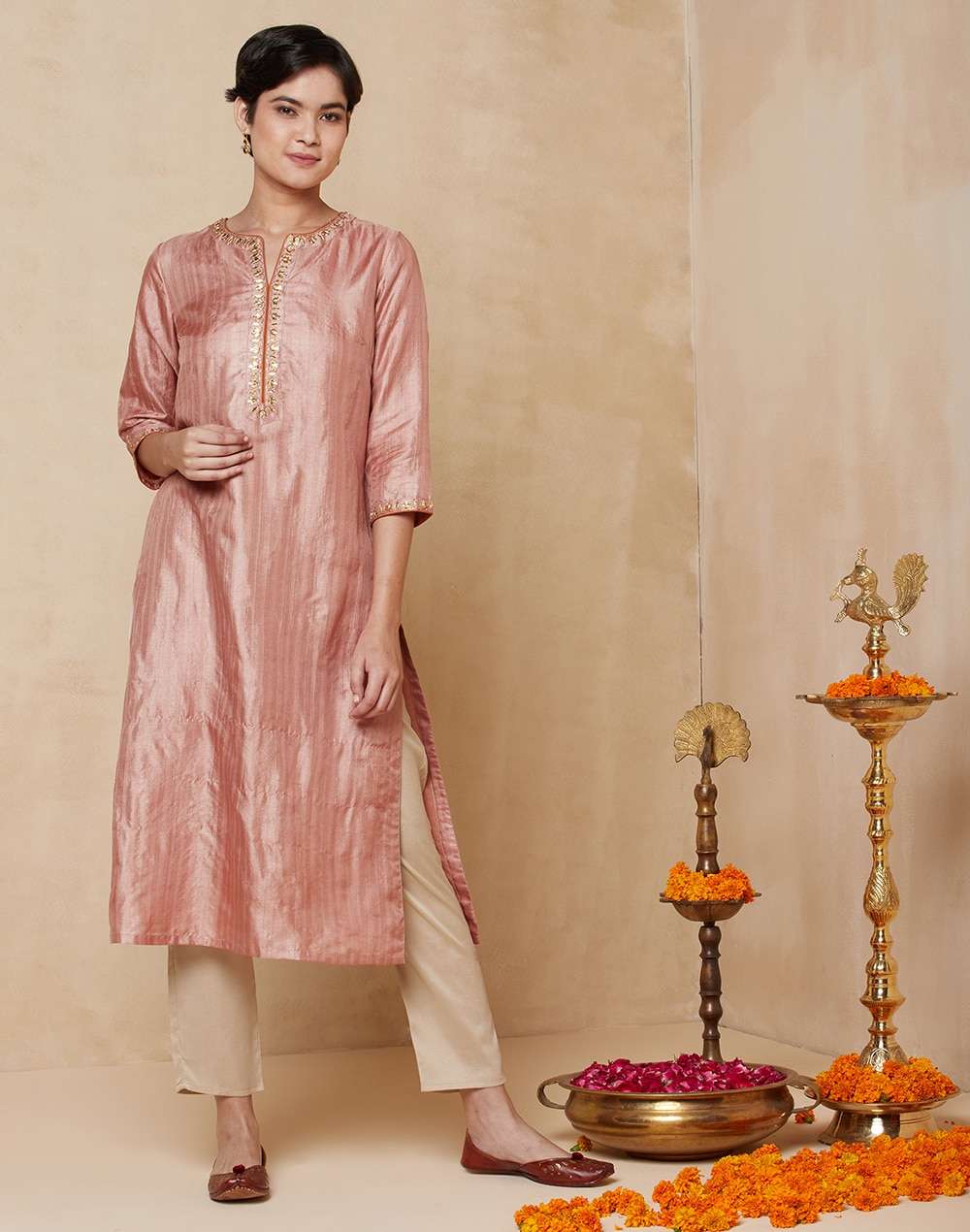 Silk Tussar Ghicha Embroidered Long Kurta
