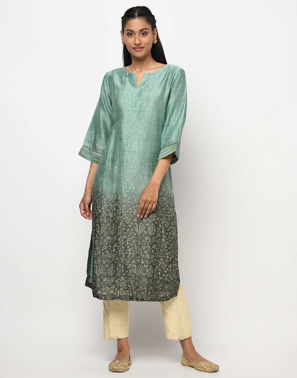 Cotton Silk Block Printed Long Kurta