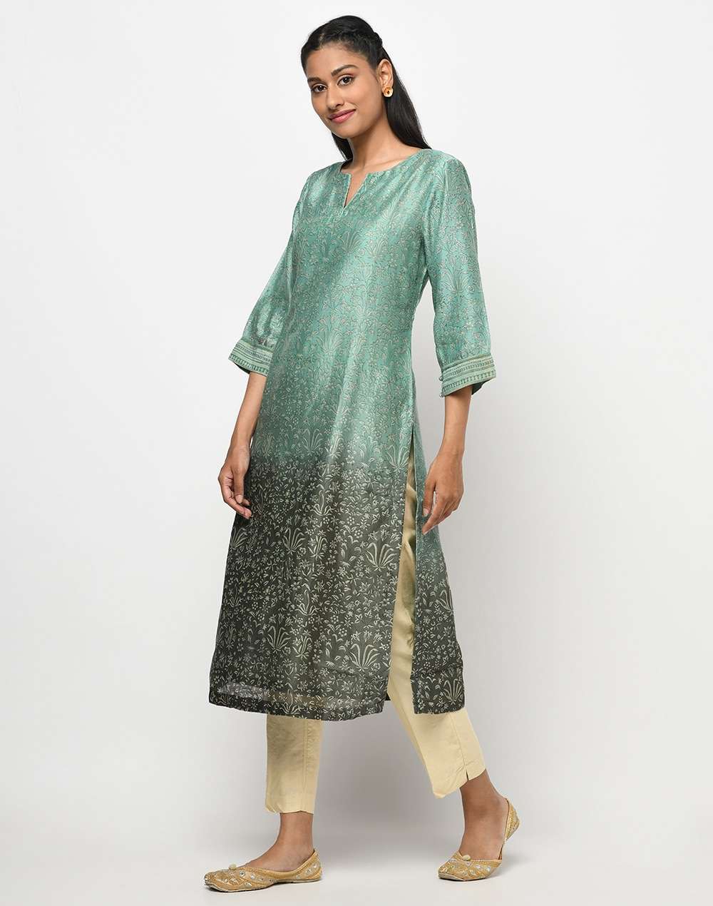 Cotton Silk Block Printed Long Kurta