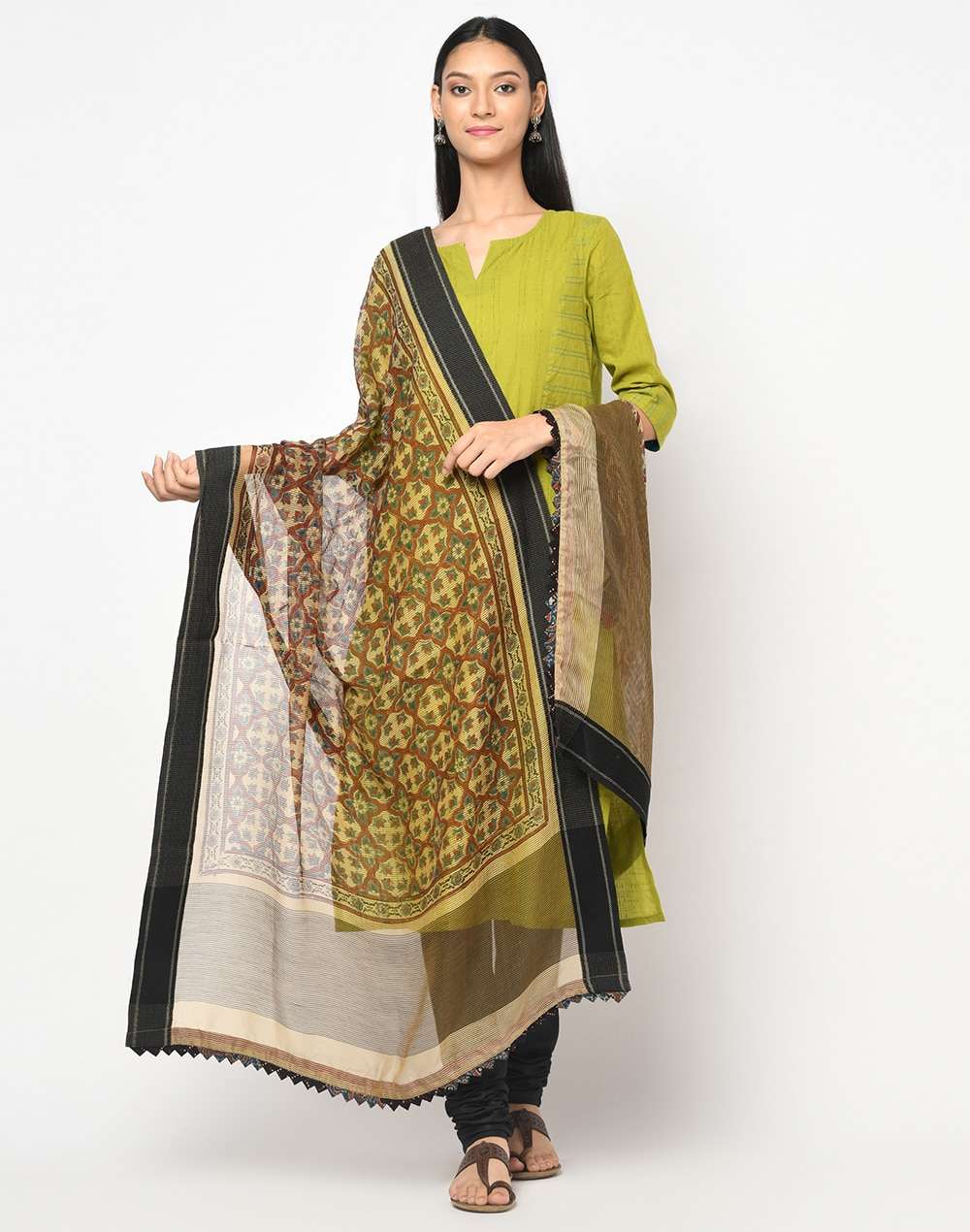 Cotton Silk Ajrakh Printed Dupatta