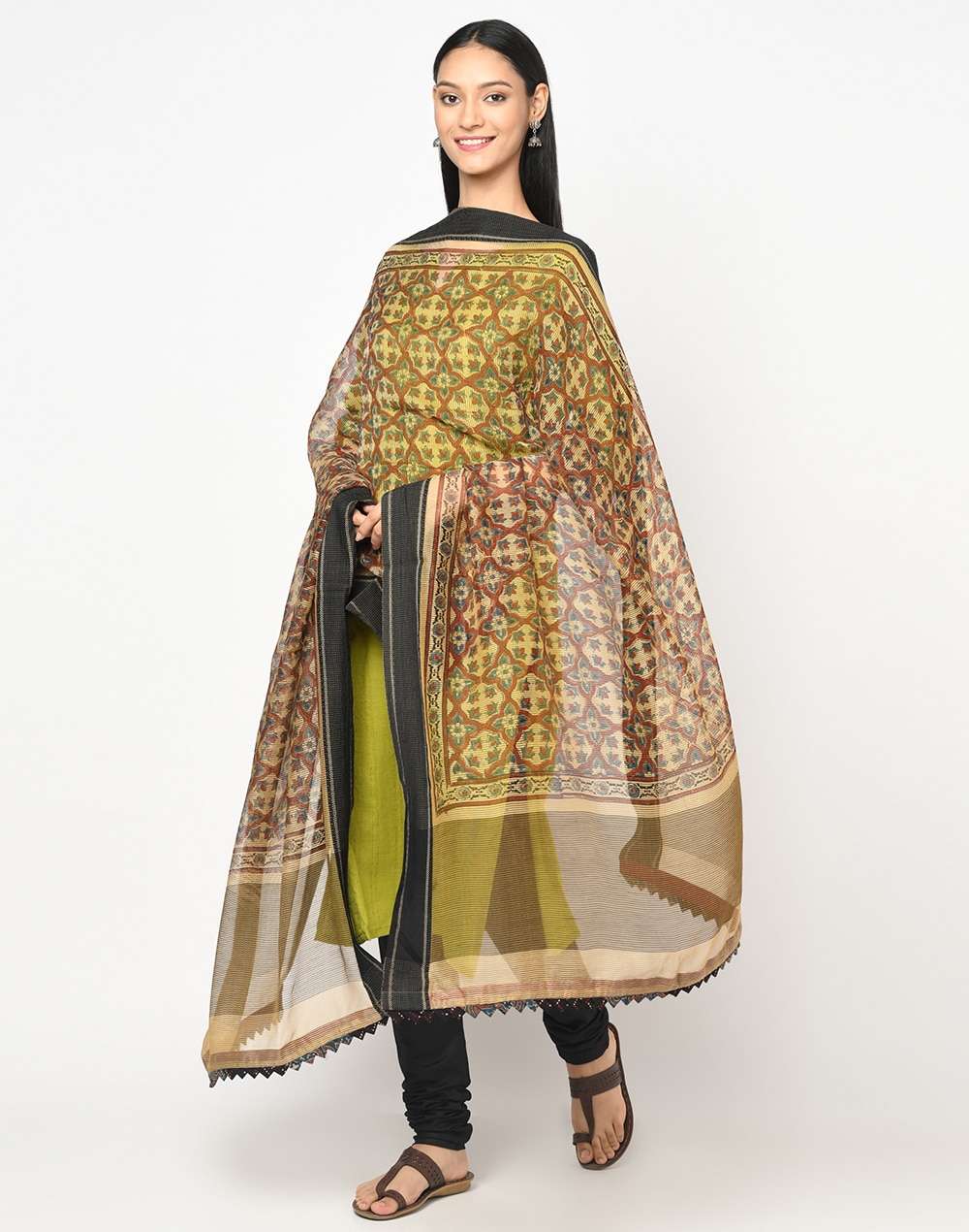 Cotton Silk Ajrakh Printed Dupatta