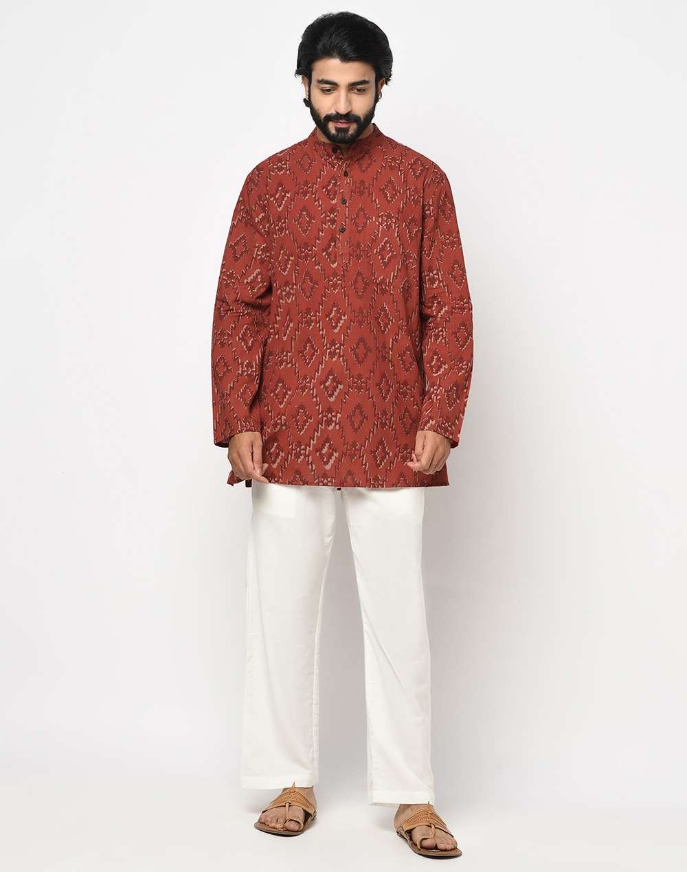Cotton Slub Dabu Print Short Kurta