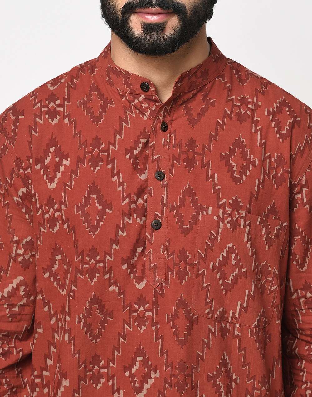 Cotton Slub Dabu Print Short Kurta