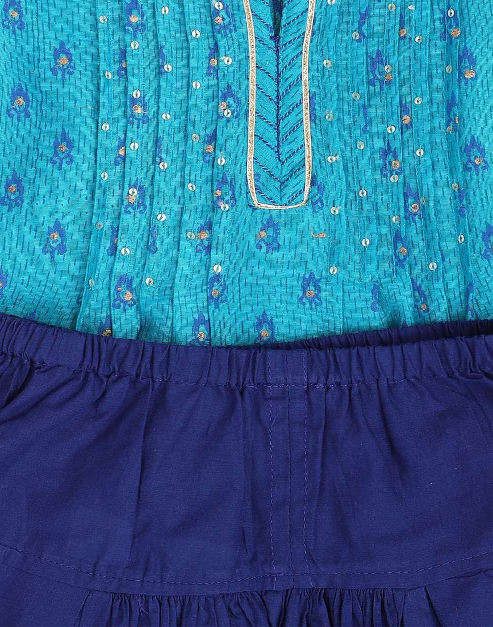 Teal Cotton Silk Hand Block Printed A-line Salwar Set