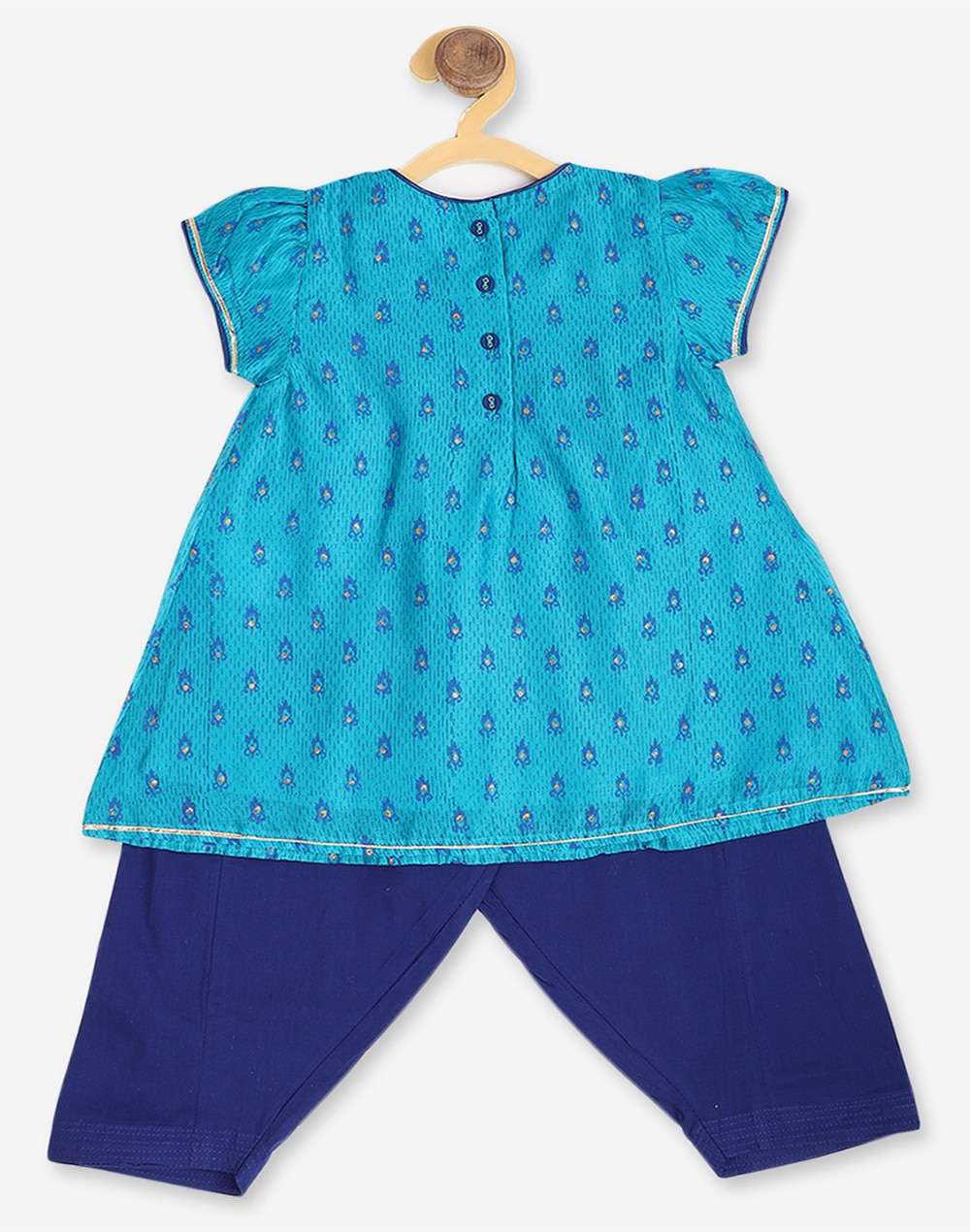 Teal Cotton Silk Hand Block Printed A-line Salwar Set