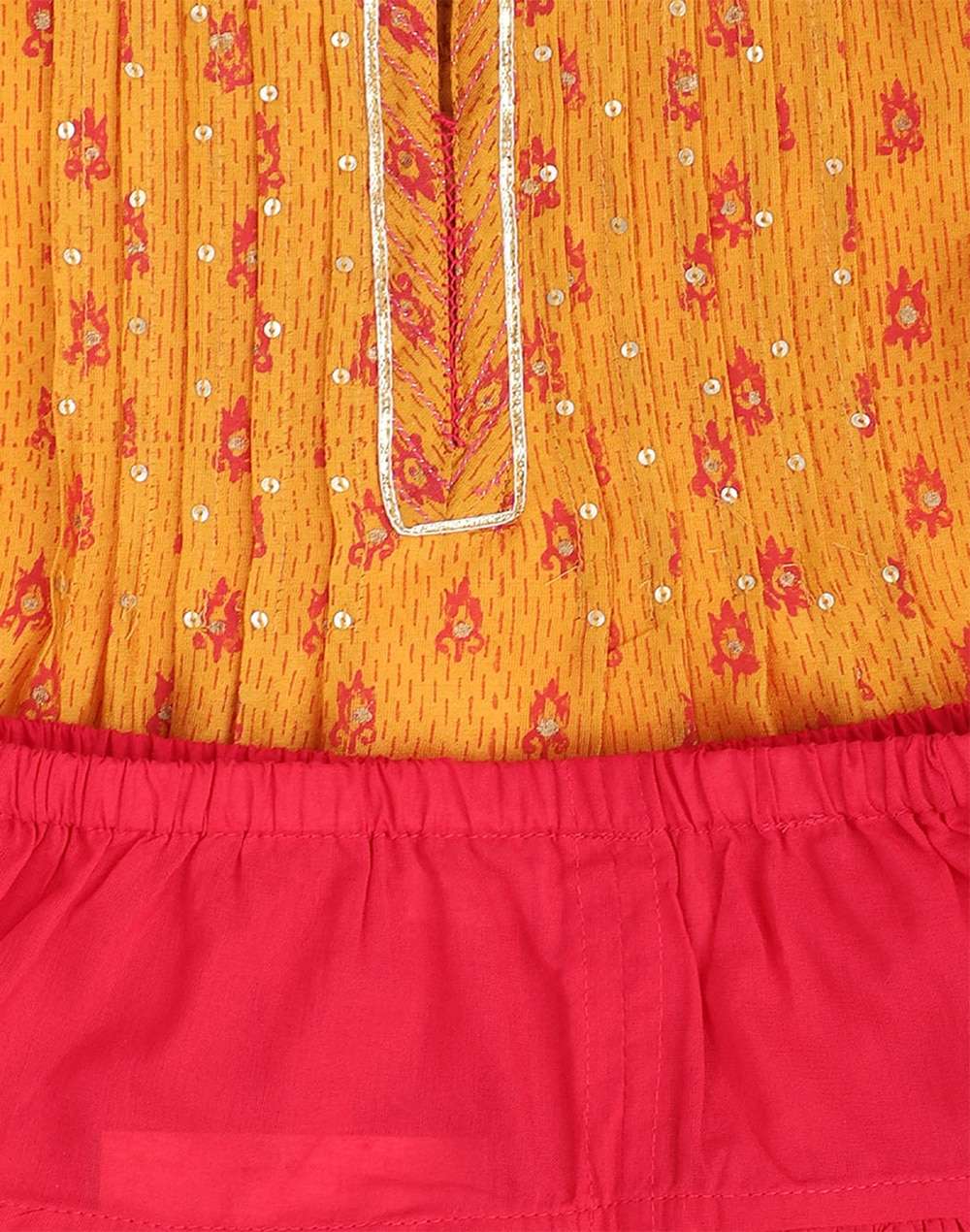 Yellow Cotton Silk Hand Block Printed A-line Salwar Set
