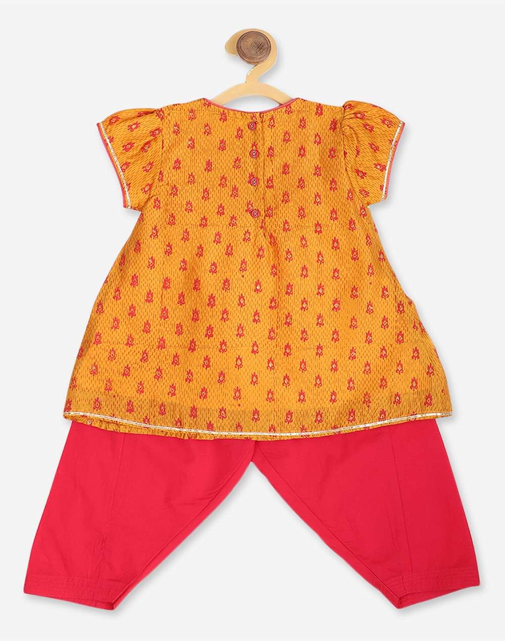 Yellow Cotton Silk Hand Block Printed A-line Salwar Set