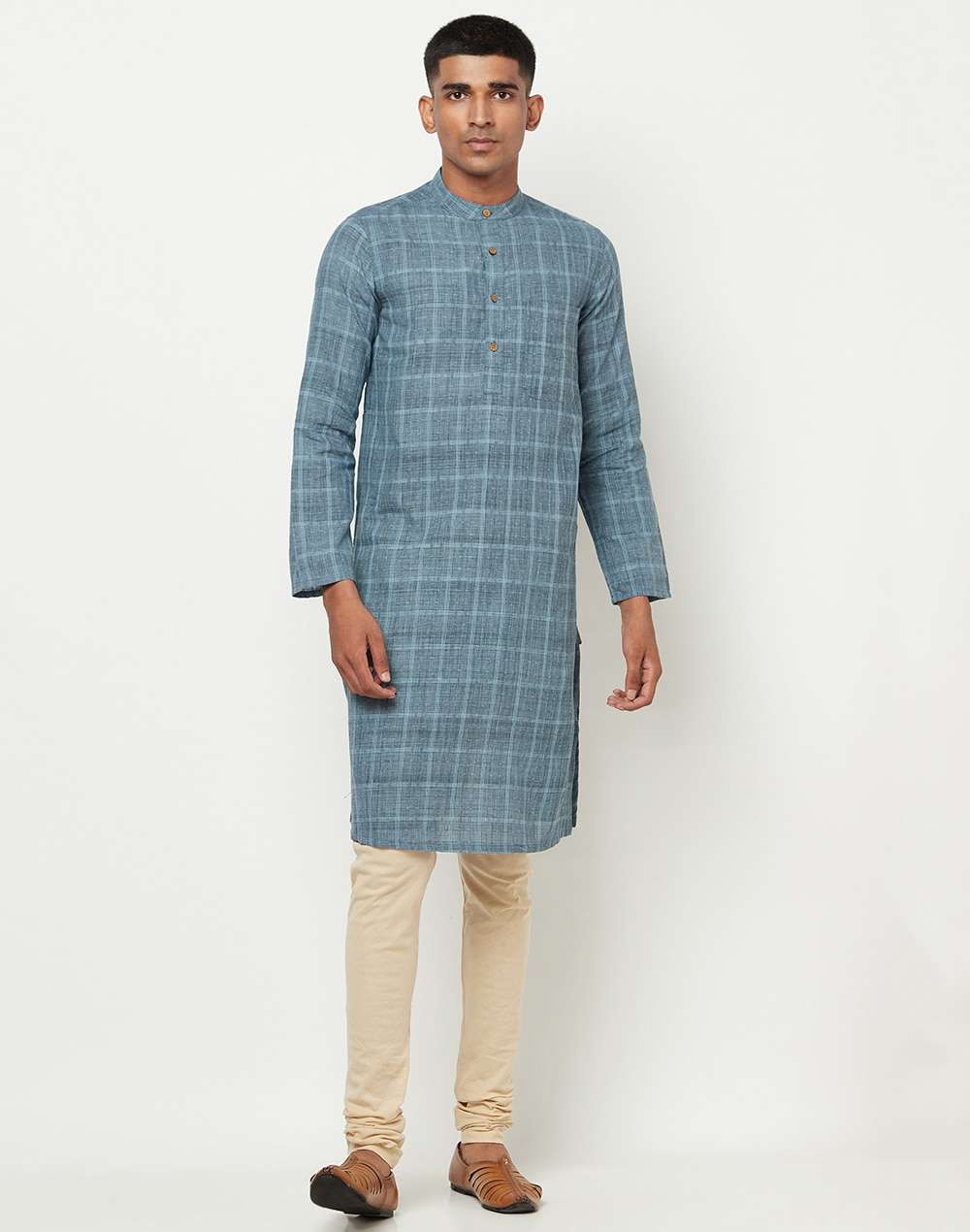 Blue Cotton Geometric Long Kurta