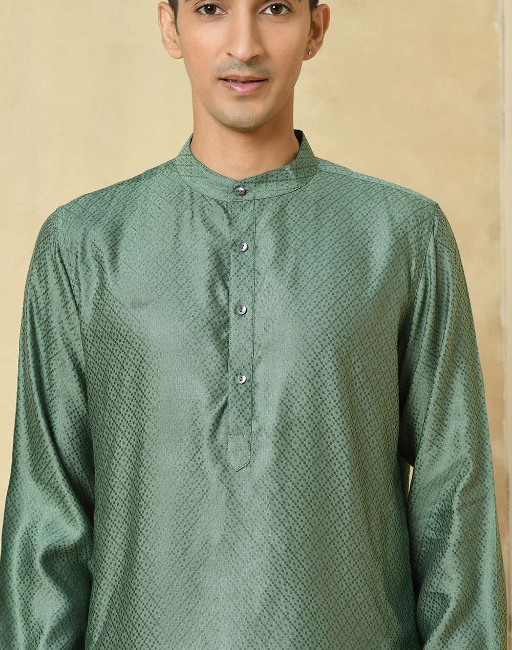 Green Viscose Blend Geometric Slim Fit Long Kurta