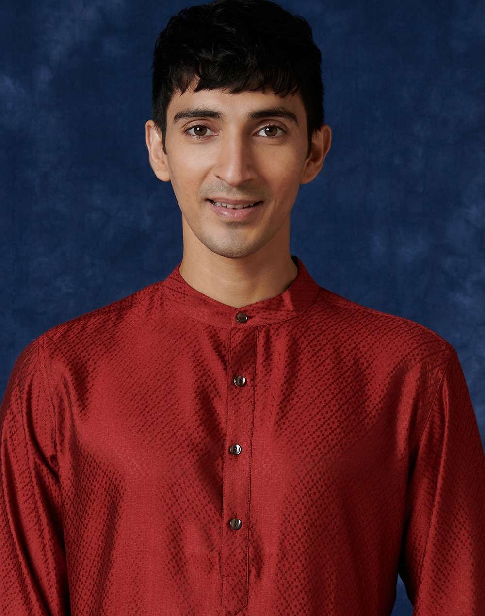 Red Viscose Blend Geometric Slim Fit Long Kurta