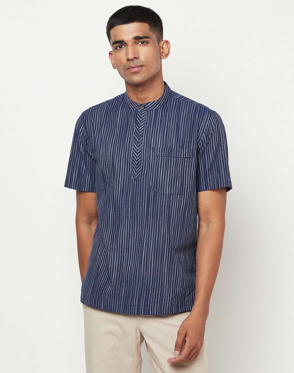Cotton Striped Mid Placket Shirt