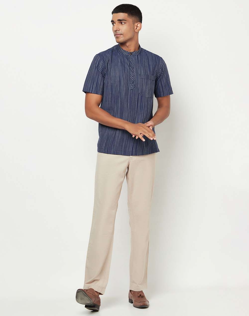 Cotton Striped Mid Placket Shirt