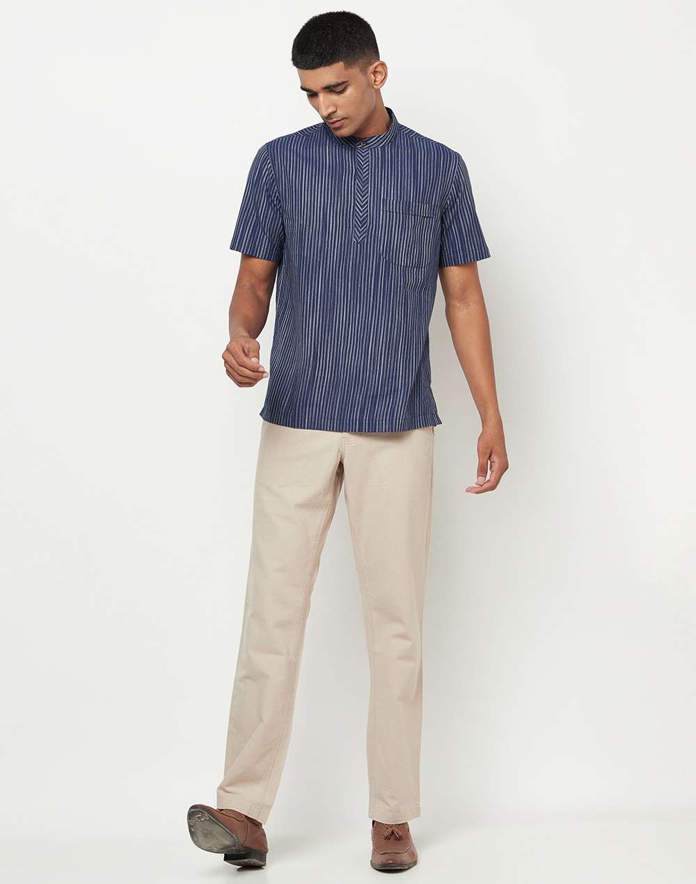 Cotton Striped Mid Placket Shirt