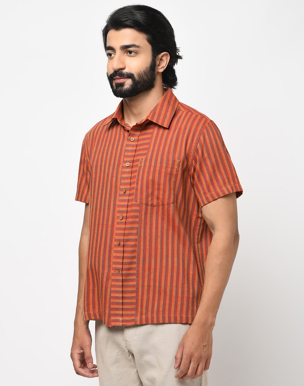 Orange Cotton Straight Fit Shirt