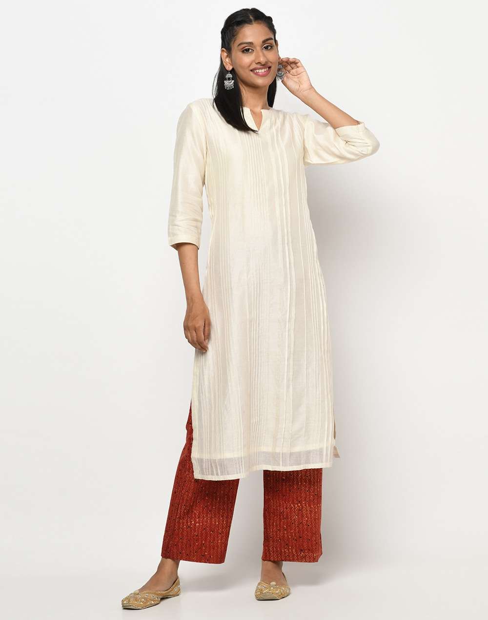 Cotton Silk Pintuck Long Kurta