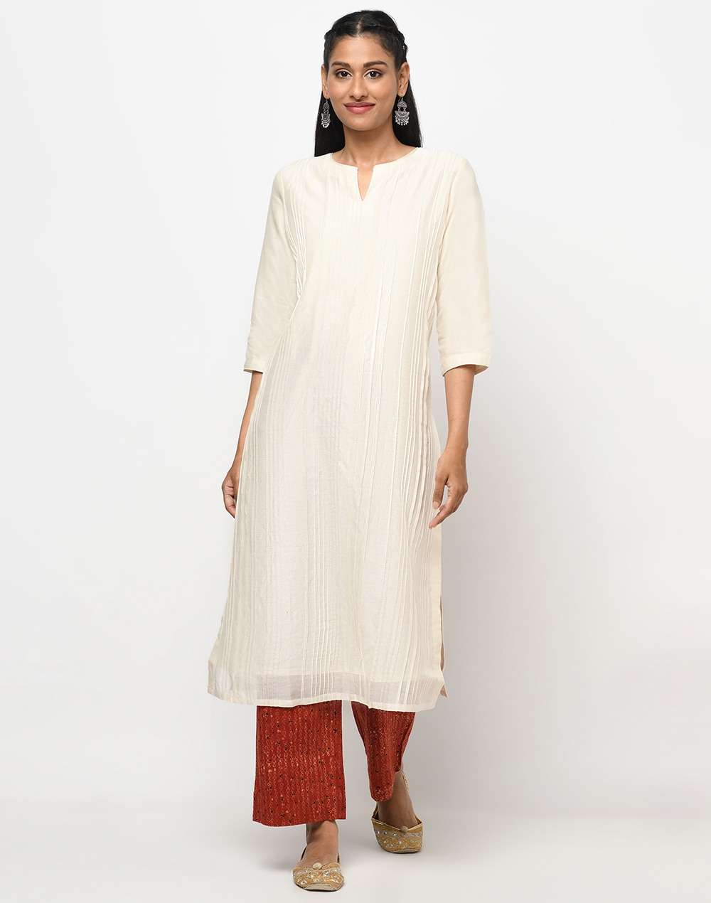 Cotton Silk Pintuck Long Kurta