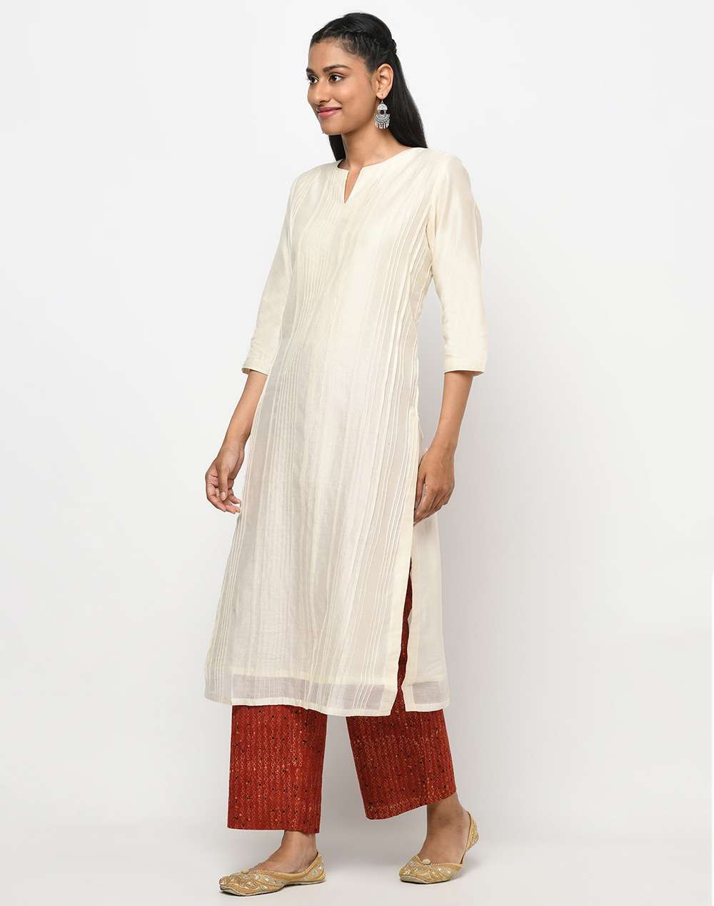 Cotton Silk Pintuck Long Kurta