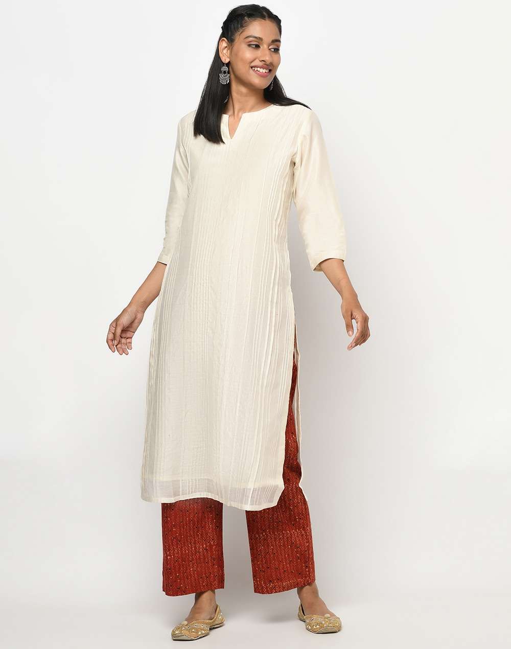 Cotton Silk Pintuck Long Kurta
