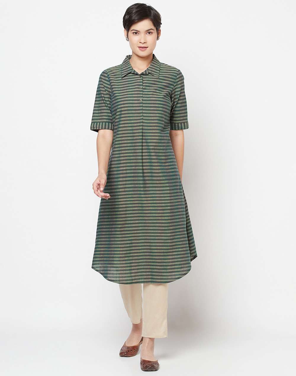 Cotton Check Asymmetric Long Kurta
