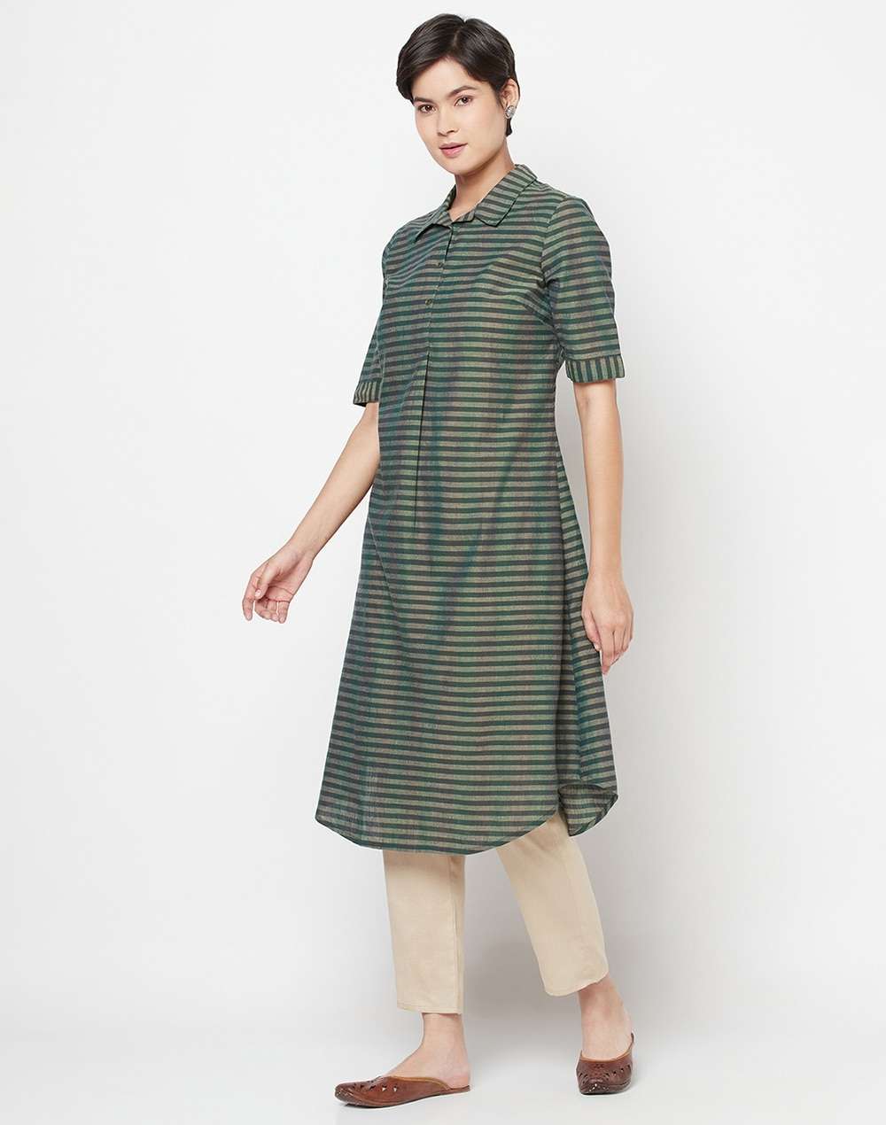 Cotton Check Asymmetric Long Kurta