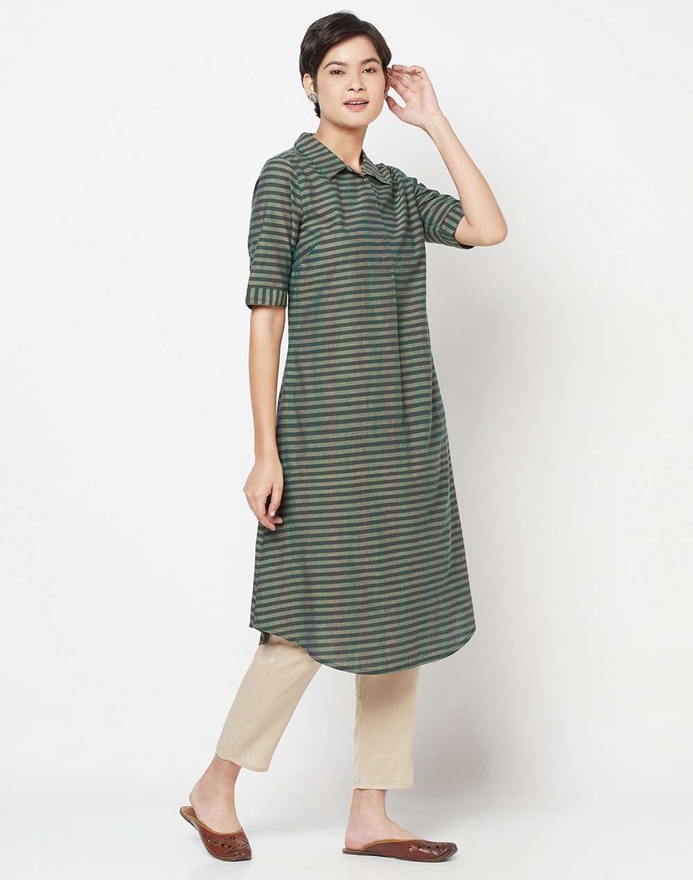 Cotton Check Asymmetric Long Kurta