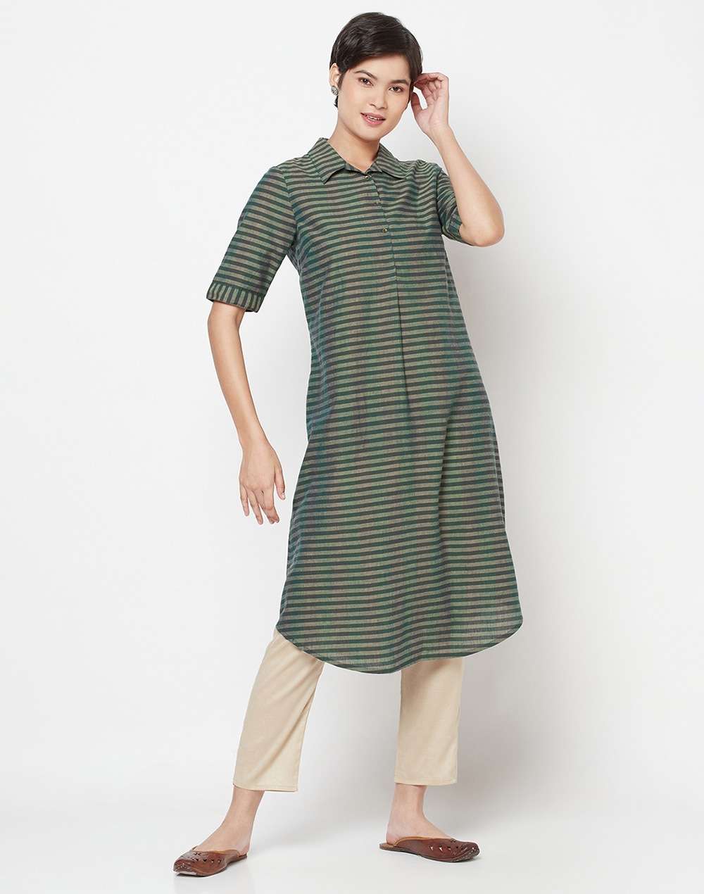 Cotton Check Asymmetric Long Kurta