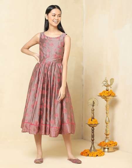 fabindia silk dresses Buy Pink Cotton Silk Printed Midi Dress for Women Online at Fabindia