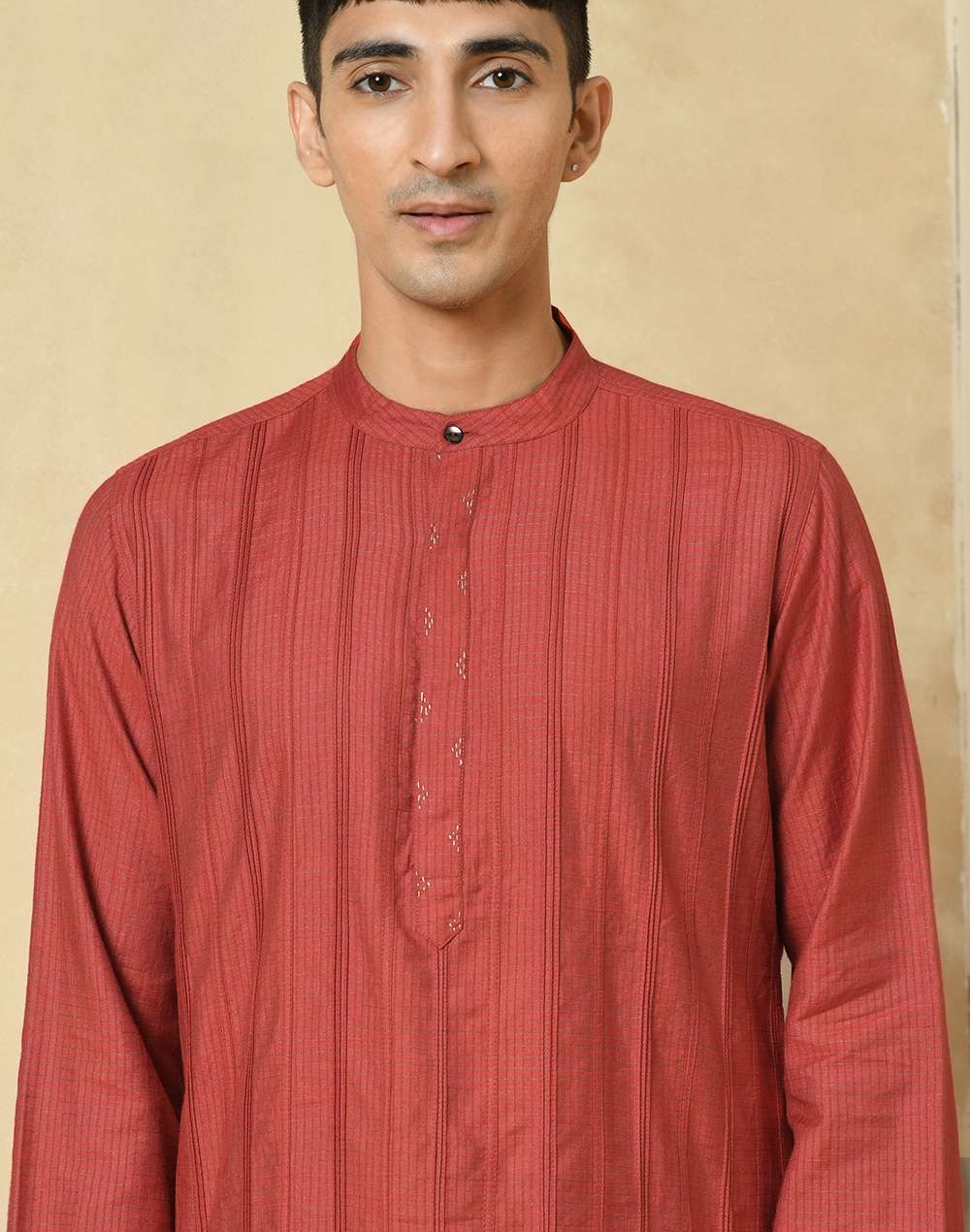 Red Viscose Blend Printed Slim Fit Long Kurta