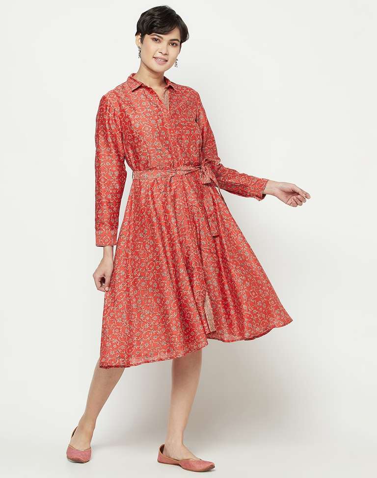fabindia silk dresses Cotton Silk Printed Calf Length Dress