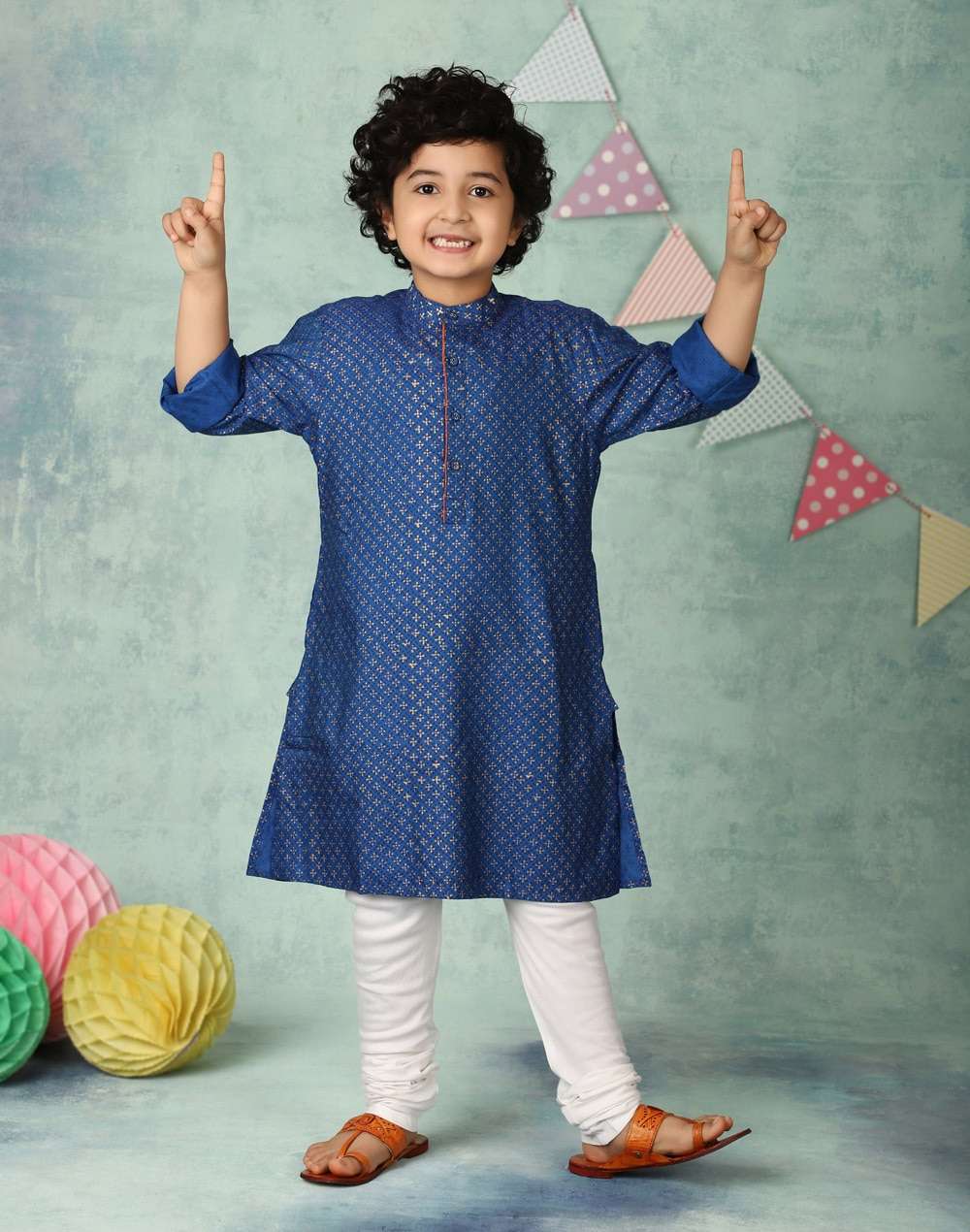 Blue Viscose Silk Hand Block Printed Long Kurta