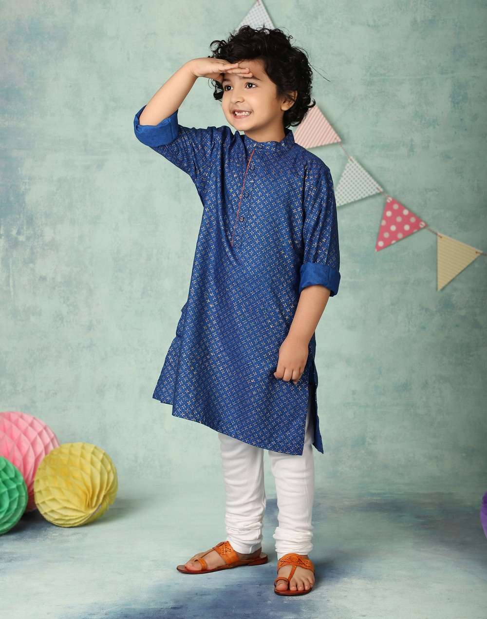 Blue Viscose Silk Hand Block Printed Long Kurta