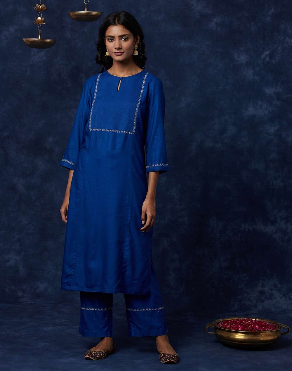 Viscose Tussar Embroidered Kurta Set
