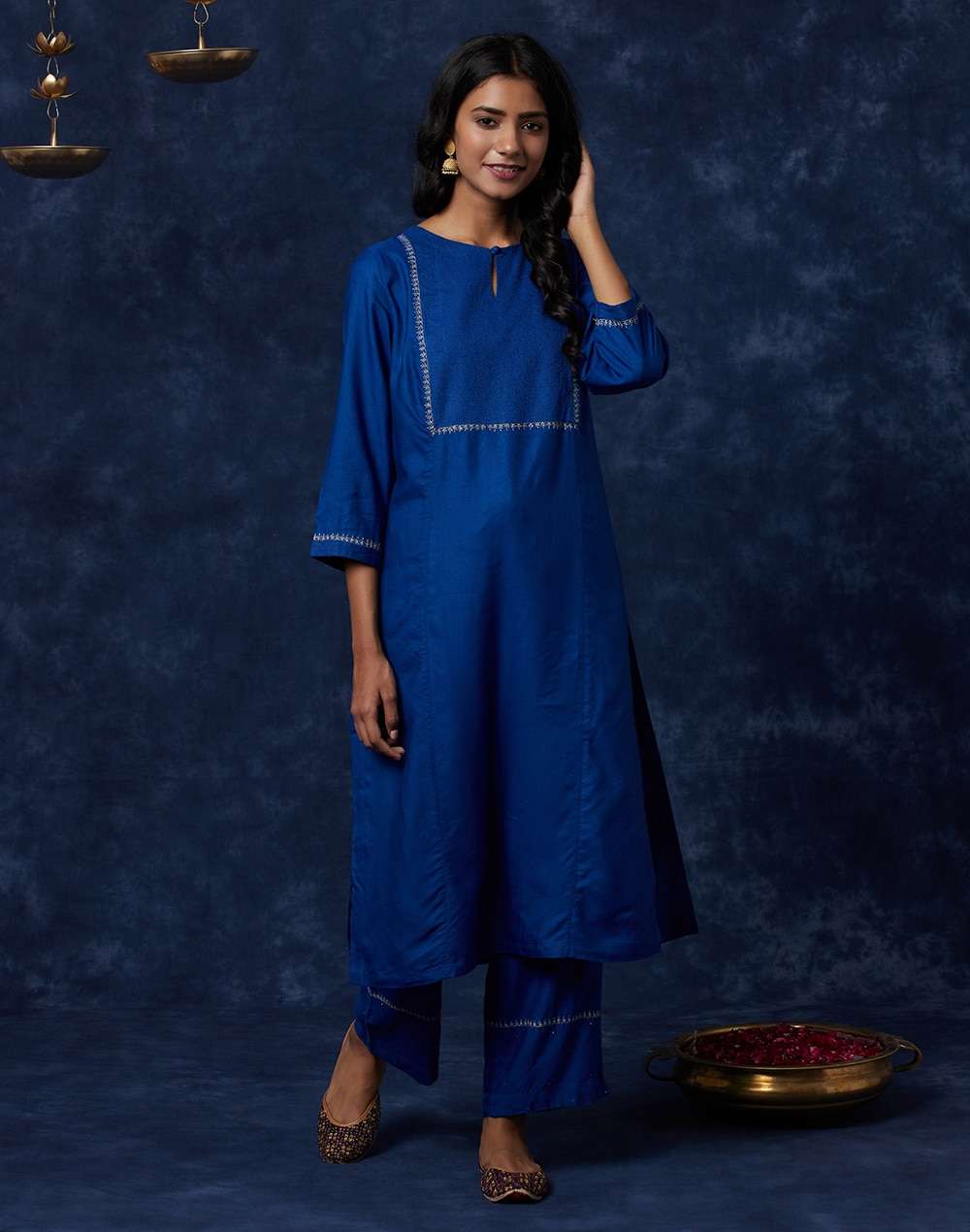 Viscose Tussar Embroidered Kurta Set