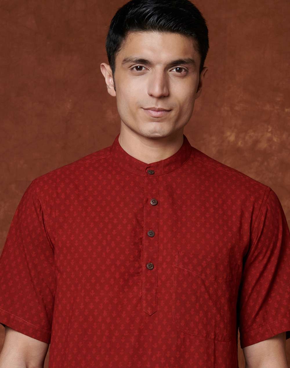 Red Cotton Cambric Printed Short Kurta