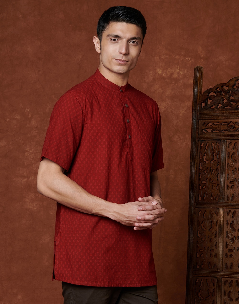 Red Cotton Cambric Printed Short Kurta