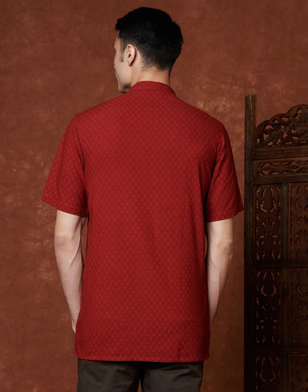 Red Cotton Cambric Printed Short Kurta