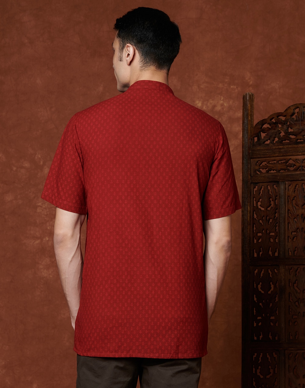 Red Cotton Cambric Printed Short Kurta