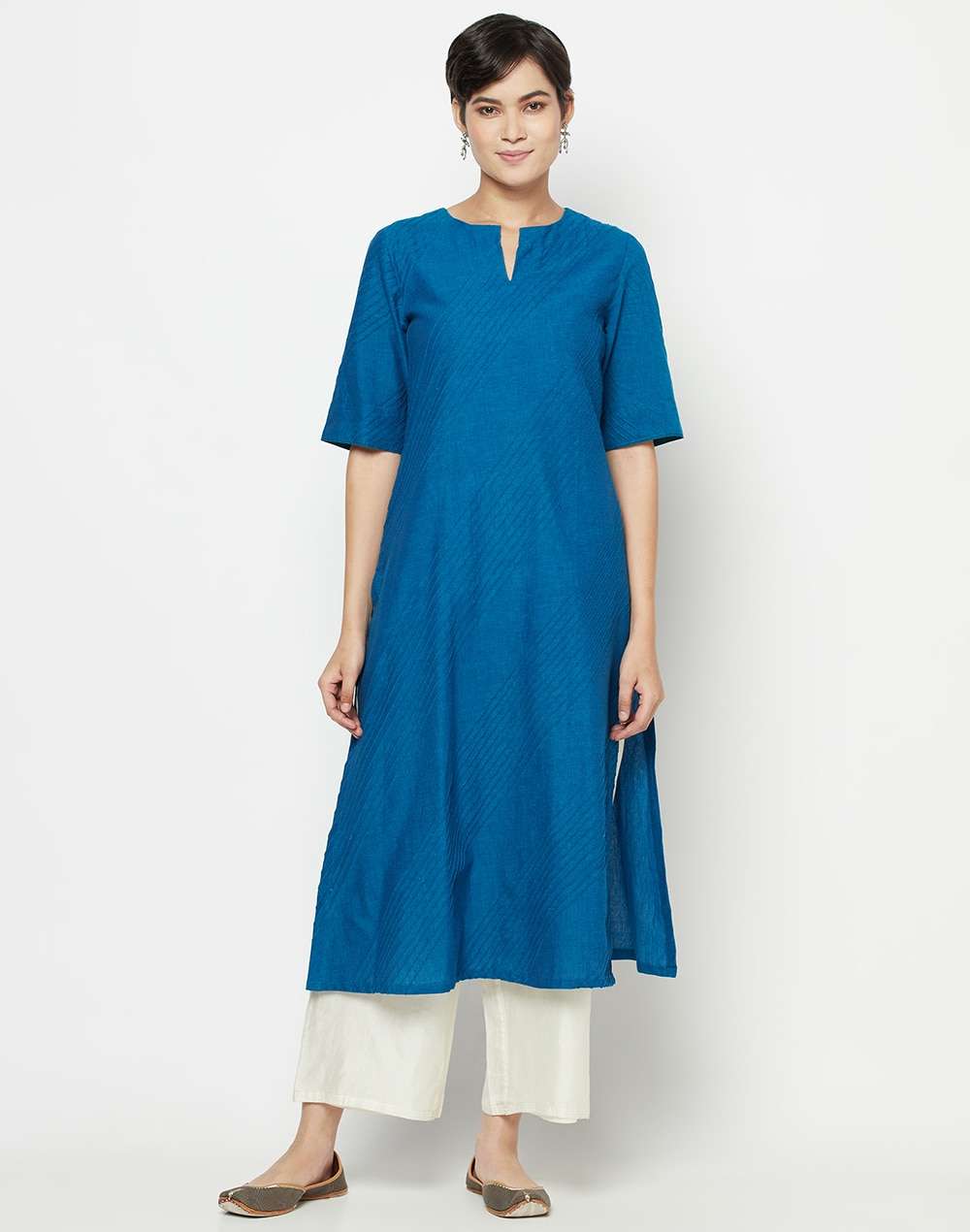 Cotton Pintuck Slim Fit Long Kurta