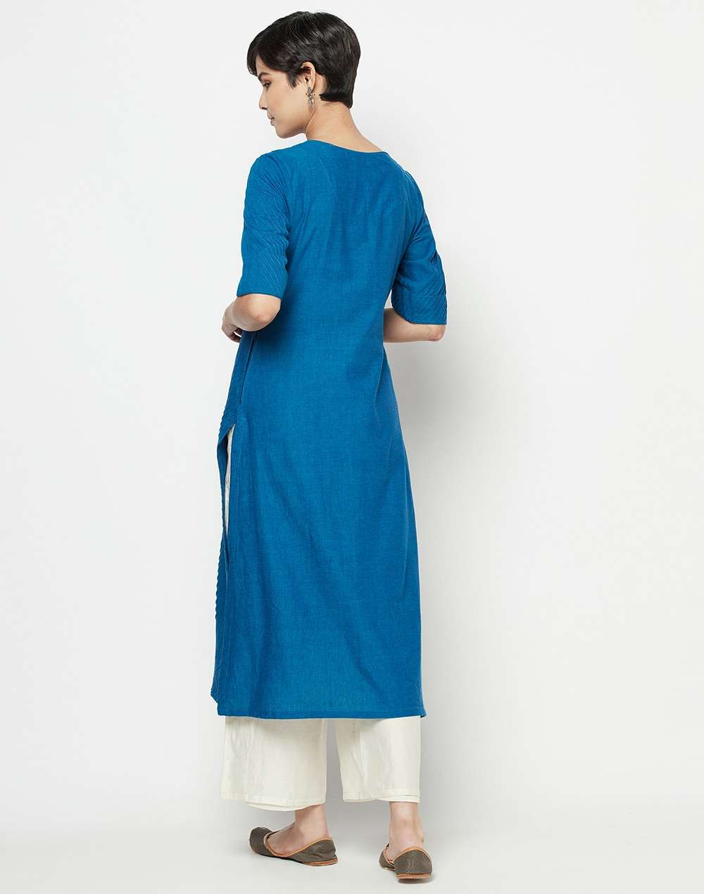 Cotton Pintuck Slim Fit Long Kurta