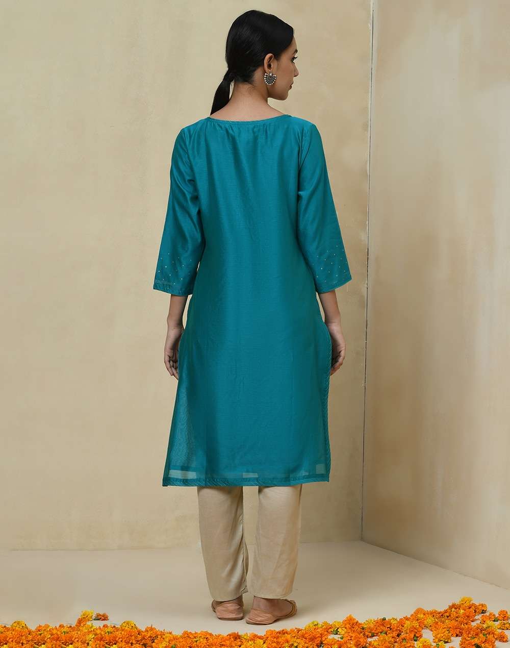 Cotton Silk Printed Slim Fit Knee Length Kurta