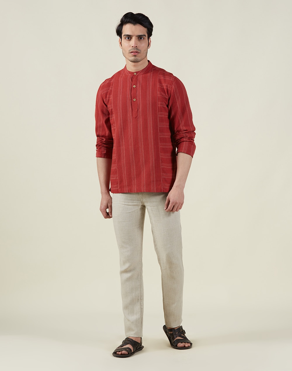 Cotton Cambric Striped Mid Placket Shirt