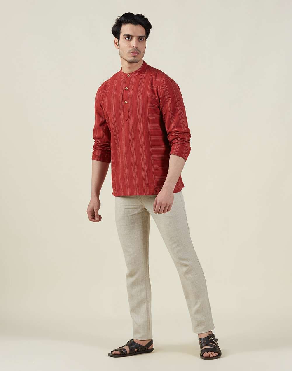 Cotton Cambric Striped Mid Placket Shirt