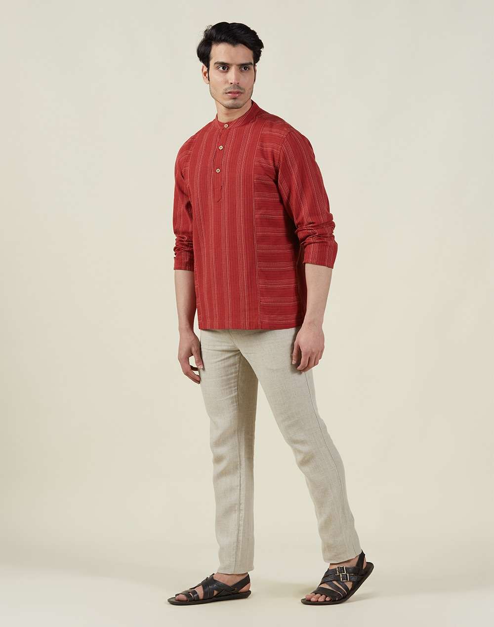 Cotton Cambric Striped Mid Placket Shirt