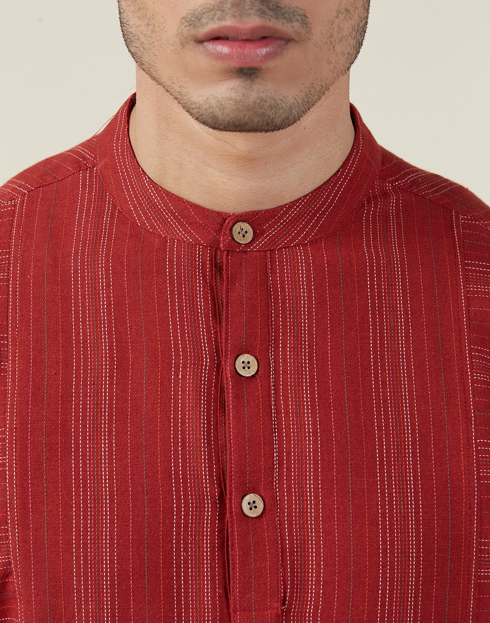 Cotton Cambric Striped Mid Placket Shirt