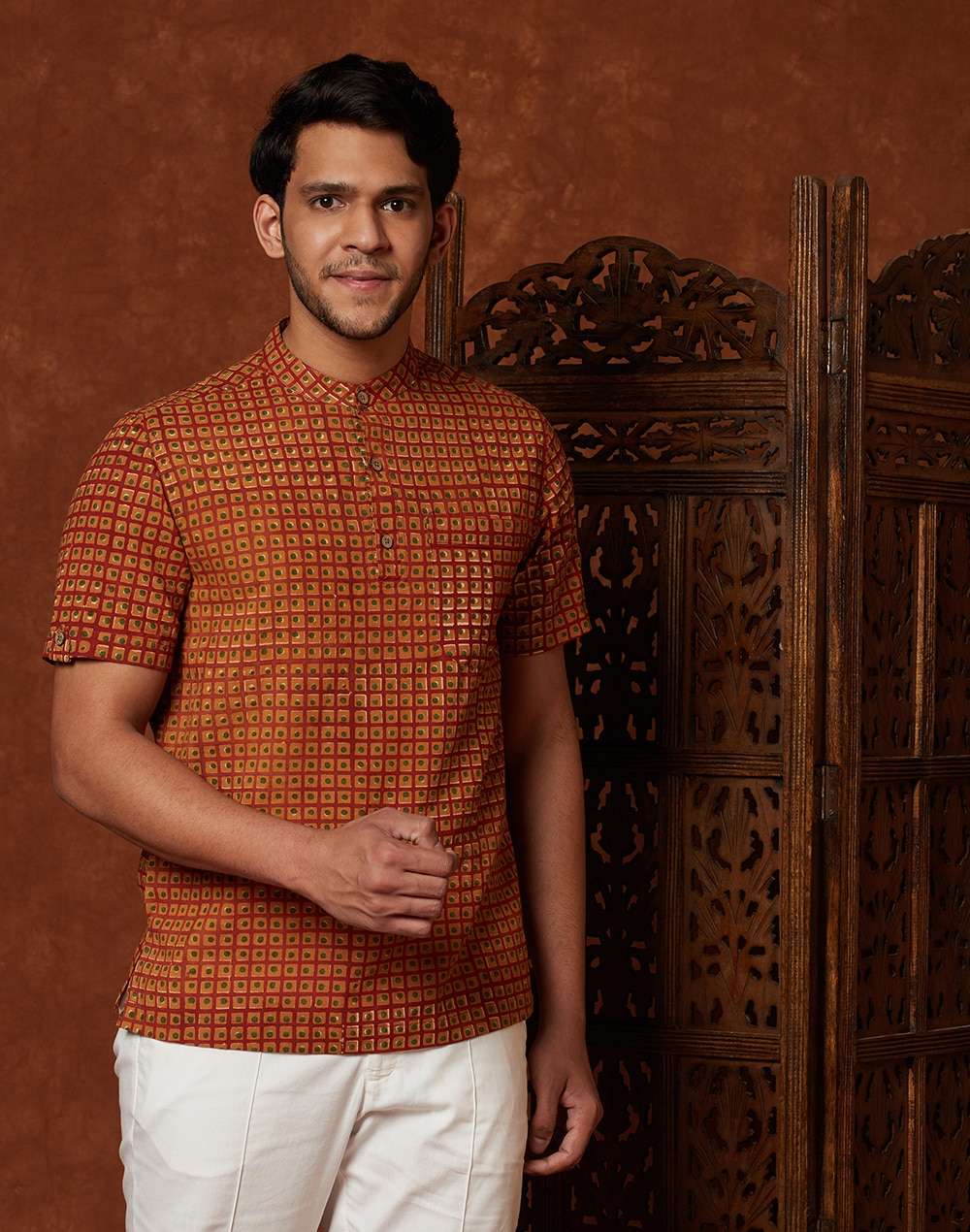 Cotton Cambric Printed Mid Placket Shirt