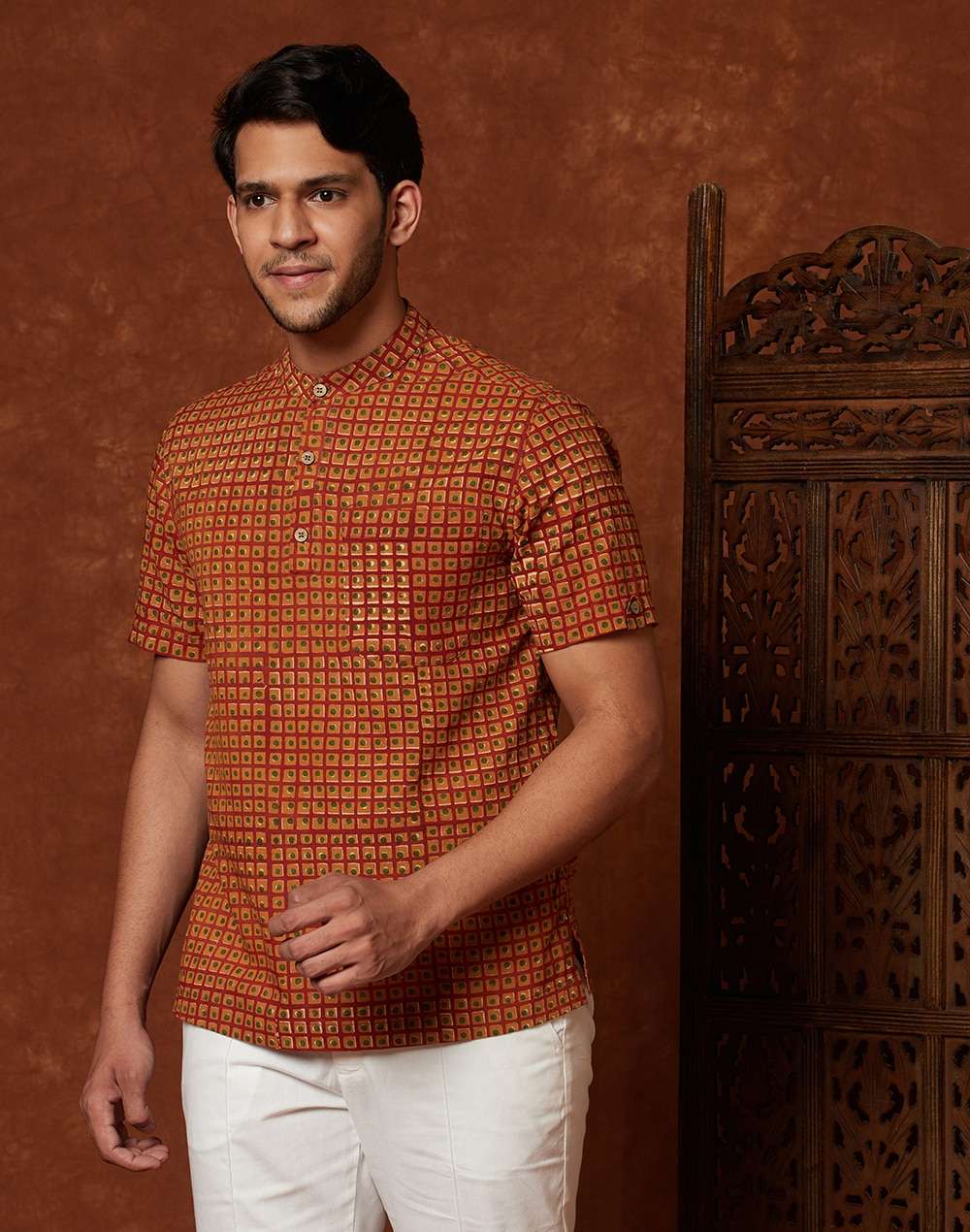 Cotton Cambric Printed Mid Placket Shirt
