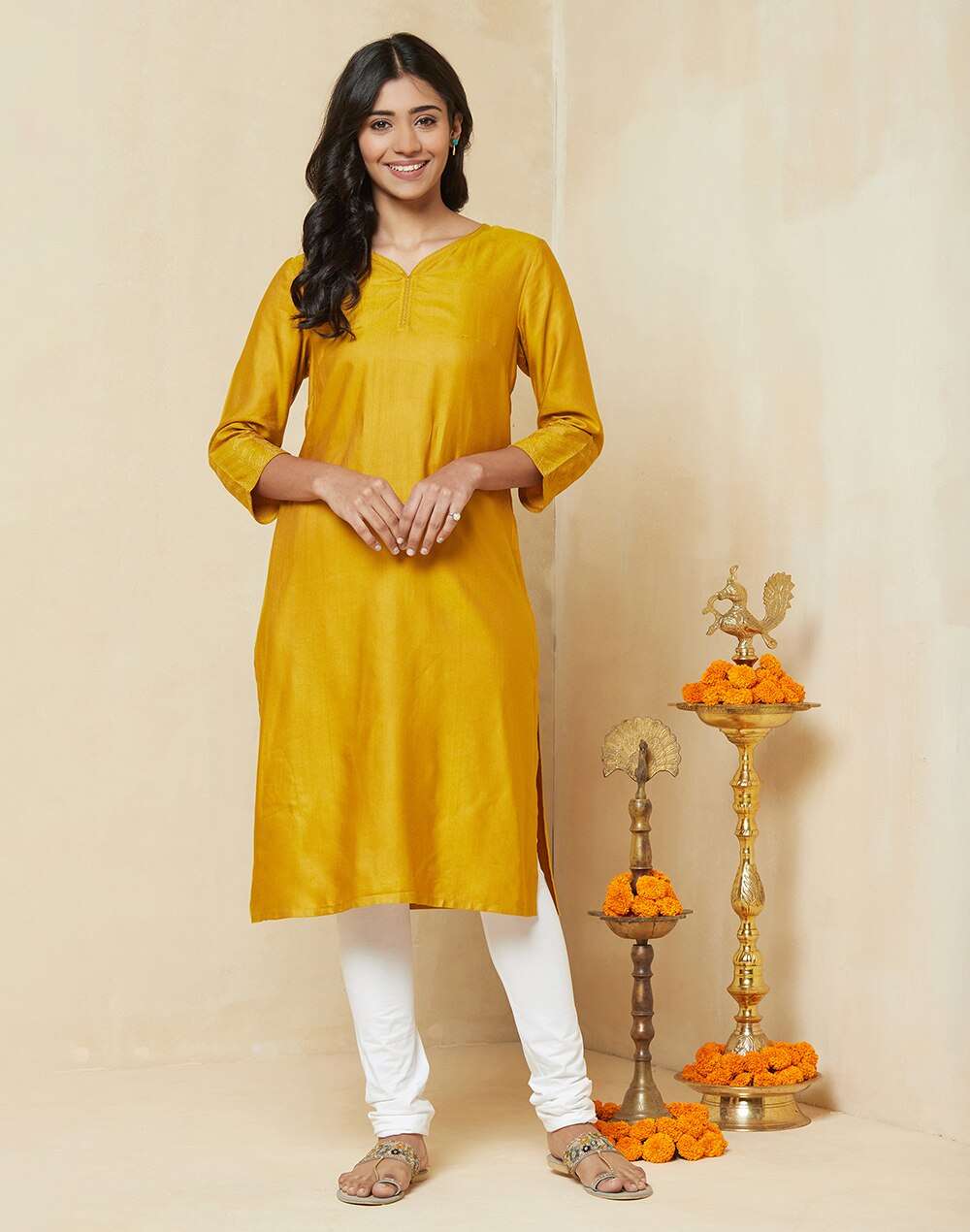Viscose Tussar Straight Knee Length Kurta