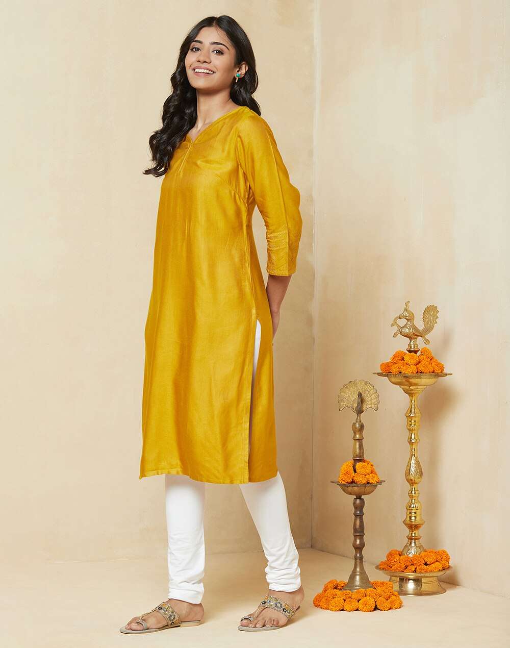 Viscose Tussar Straight Knee Length Kurta