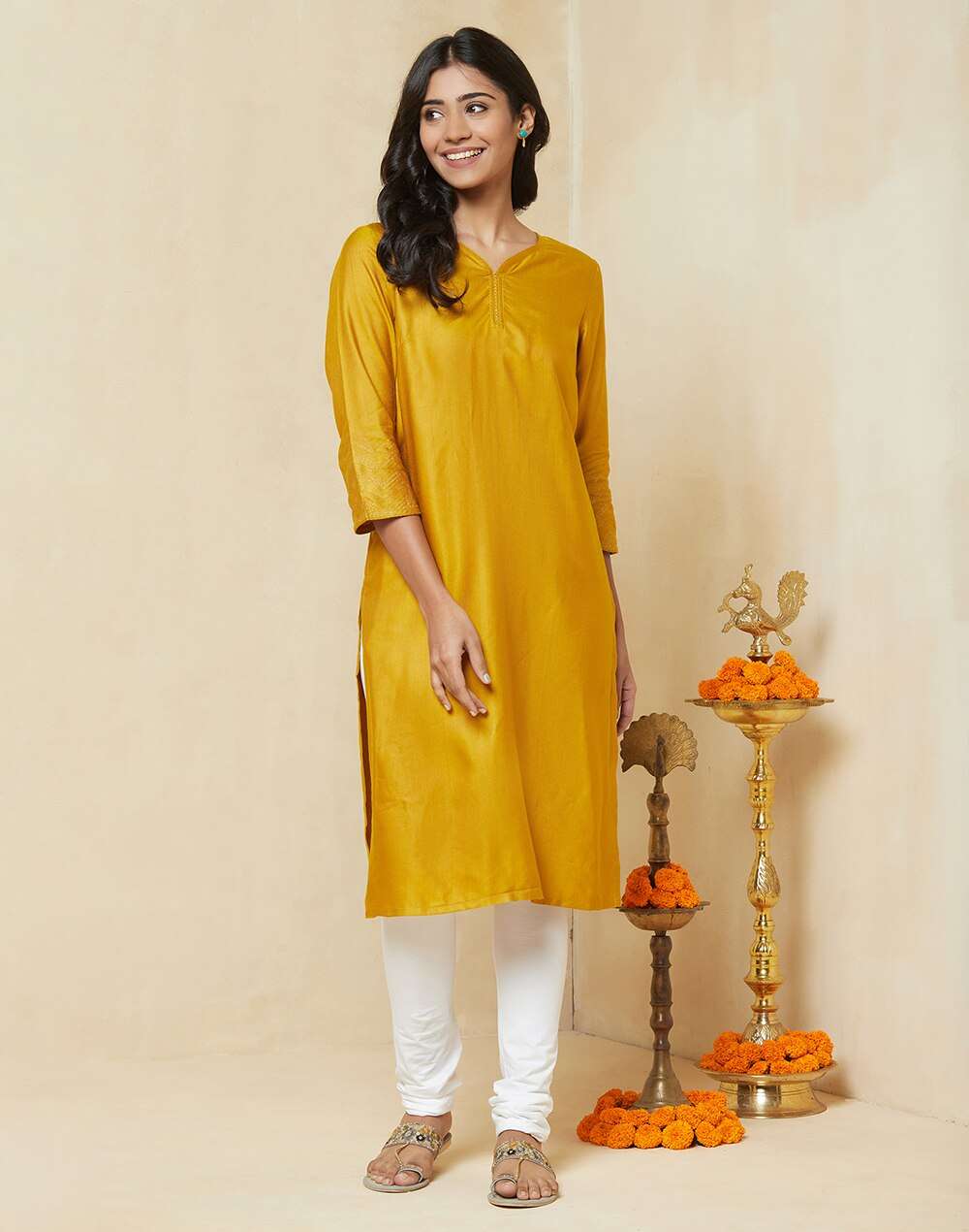 Viscose Tussar Straight Knee Length Kurta