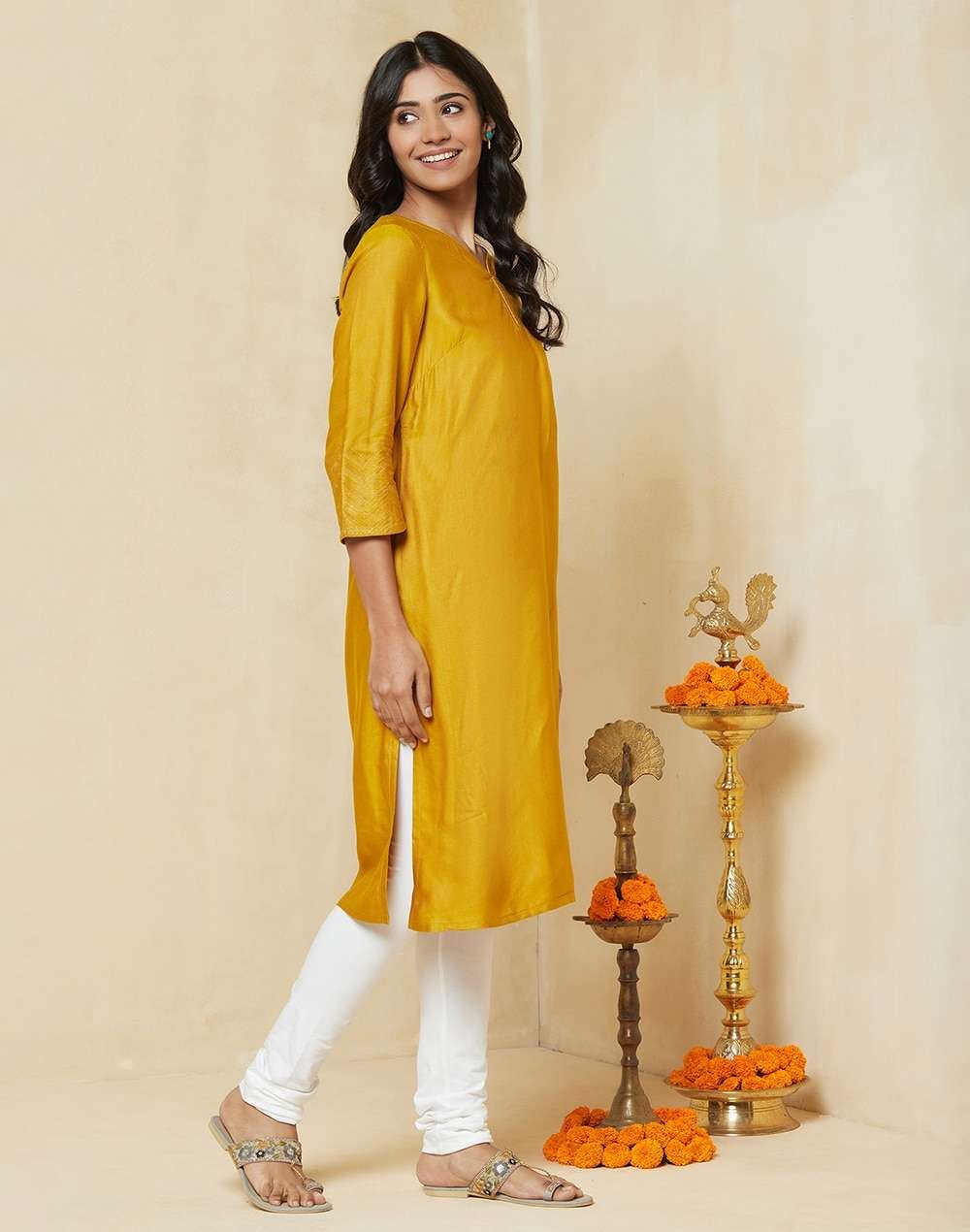 Viscose Tussar Straight Knee Length Kurta